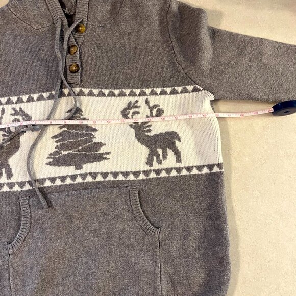 Men's Winter Hoodie sweater Medium Grey & White Pocket Deers and tree Christmas - Picture 9 of 10